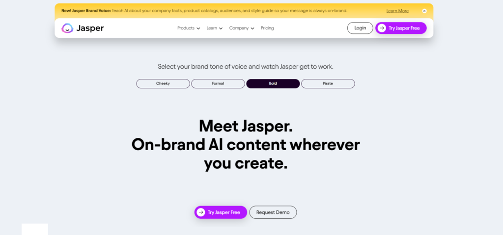 Jasper AI home page - The best AI marketing tool