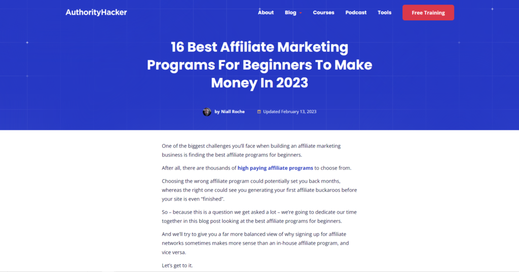 Best affiliate marketing programs article on the website AuthorityHacker.